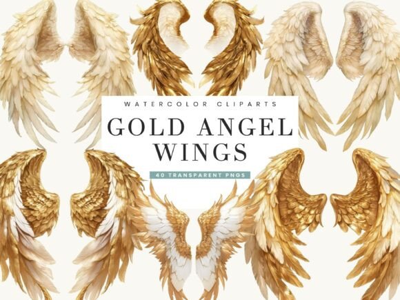 Download Watercolor Gold Angel Wings Clipart - Angel Collection