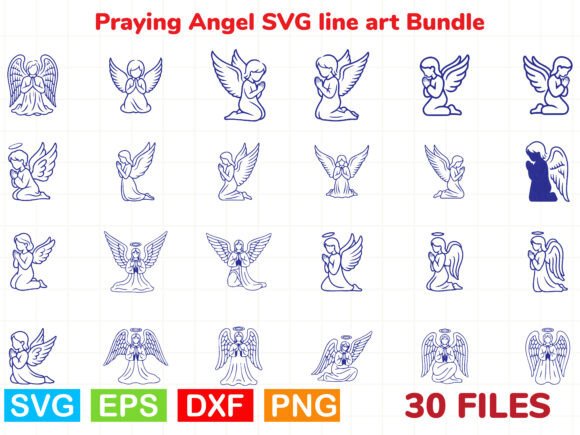 Download Praying Angel SVG Line Art Bundle - Angel Collection